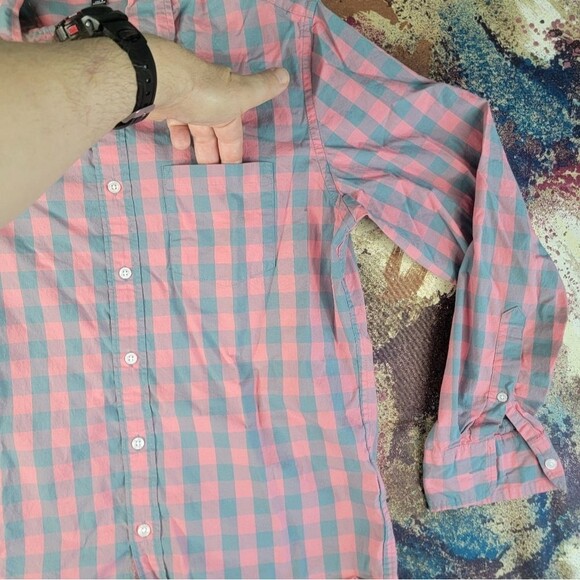 Mens J Crew Mercantile Flex Pink & Green Long Sleeve Shirt MEDIUM/ NICE - Picture 5 of 12